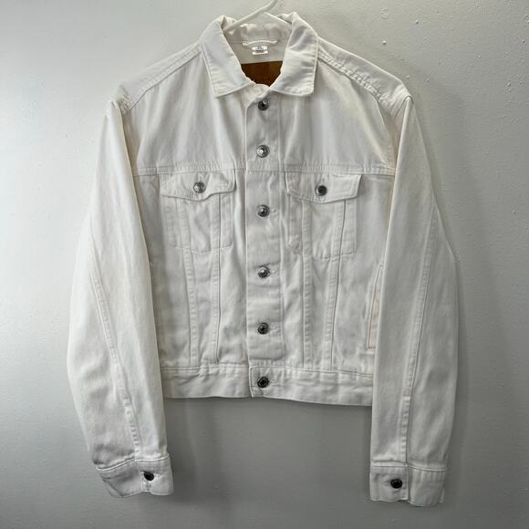 H&M Denim Jean Jacket White S Women Button Front Pockets Trucker Cowgirl Coastal - Picture 3 of 9